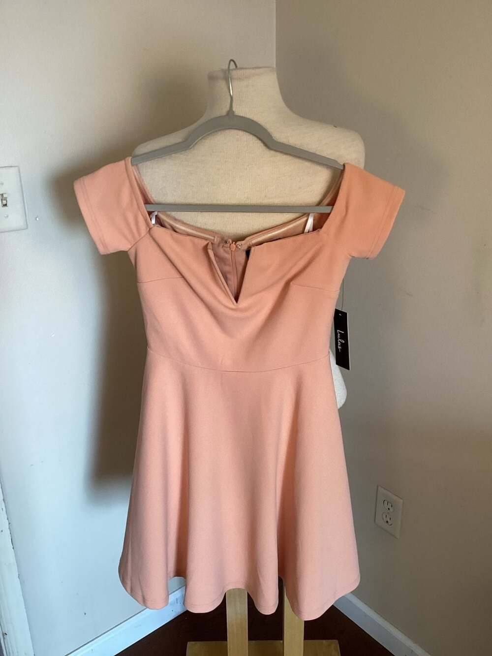 Lulus Heart Strings Peach Off-the-Shoulder Skater Dress